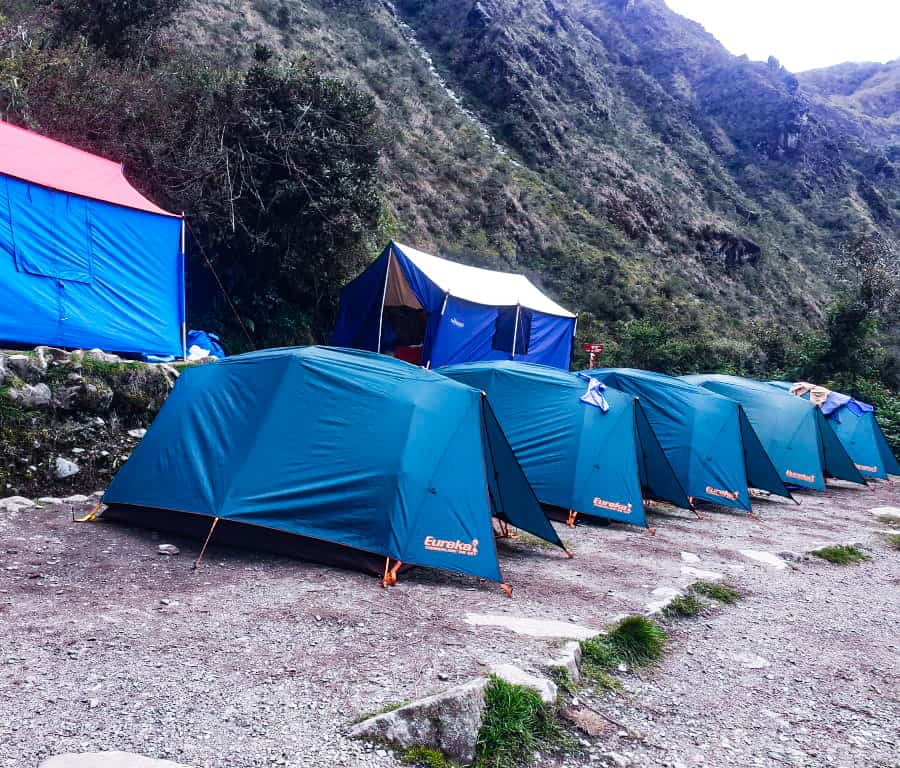 Campsite set up during day 1 of the Classic Inca Trail