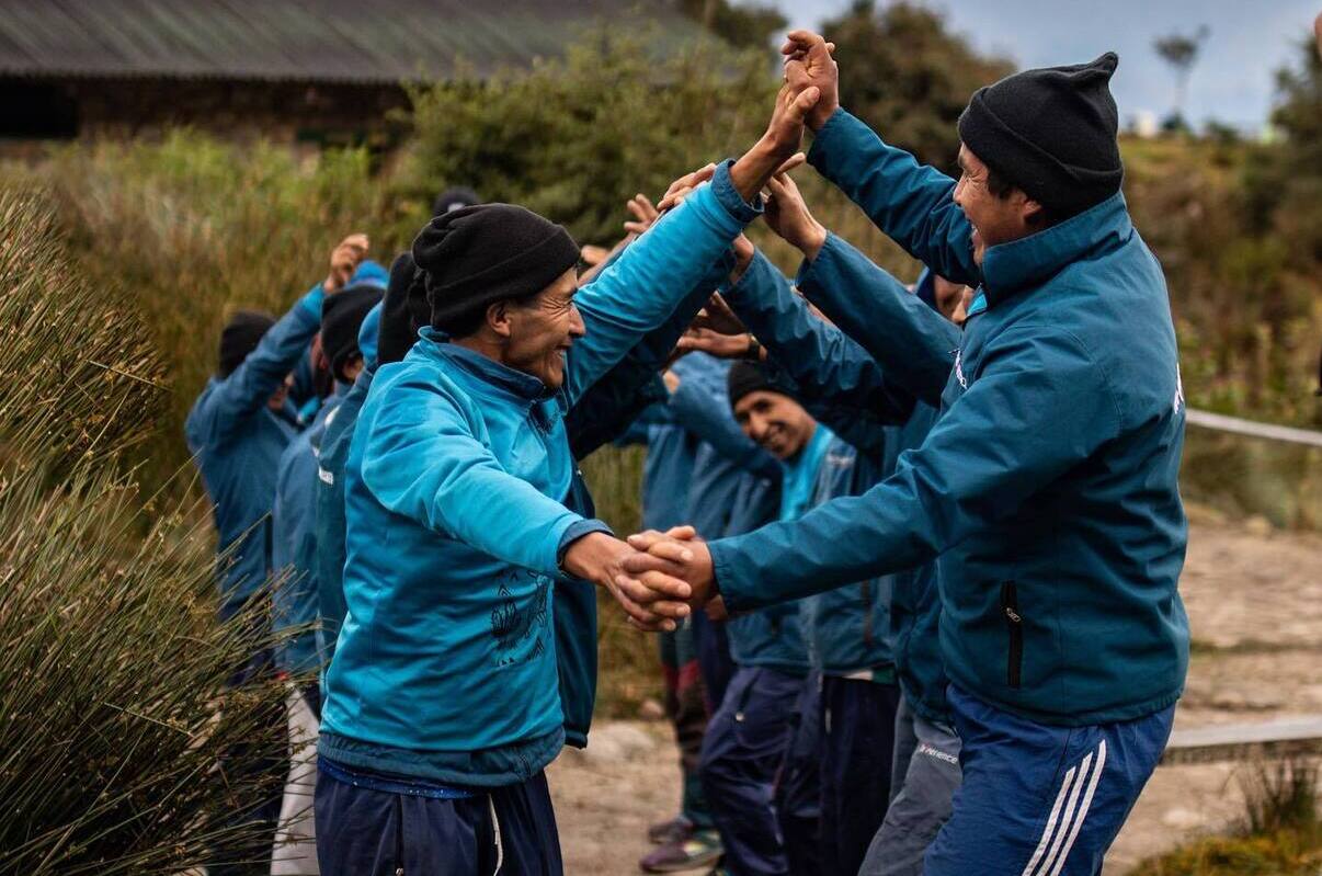 Porters greeting the guest after the 2 mountains on day 2 of Inca Trail 