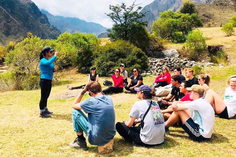 Tour Guide Sara explaining Inca Trail history Trexperience Peru