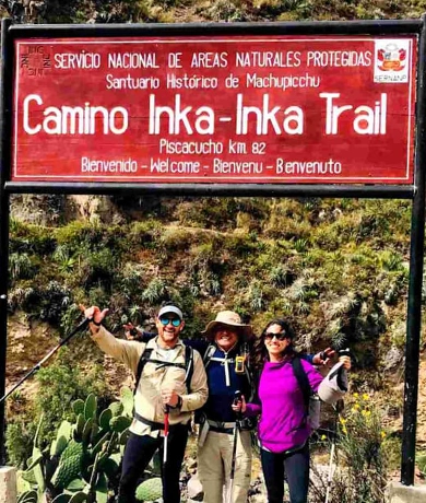 Tourist at 5 day Inca Trail starting point 