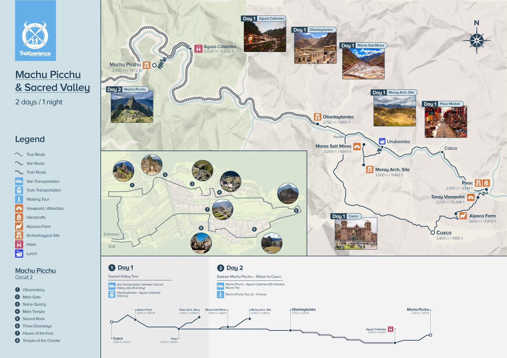 Route map for the Sacred Valley to Machu Picchu 2D/1N tour Route map of the Sacred Valley to Machu Picchu 2 days 1 night tour
