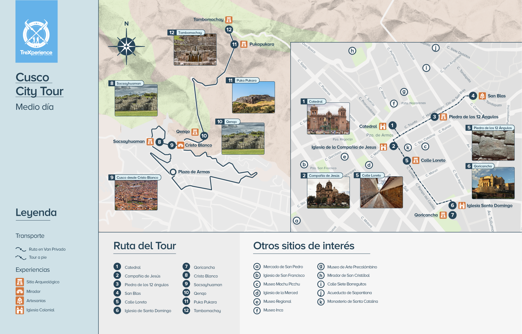 Mapa del Cusco City Tour de medio día Mapa del Cusco City Tour de medio día con Qorikancha, Sacsayhuaman, Qenqo, Puka Pukara y Tambomachay