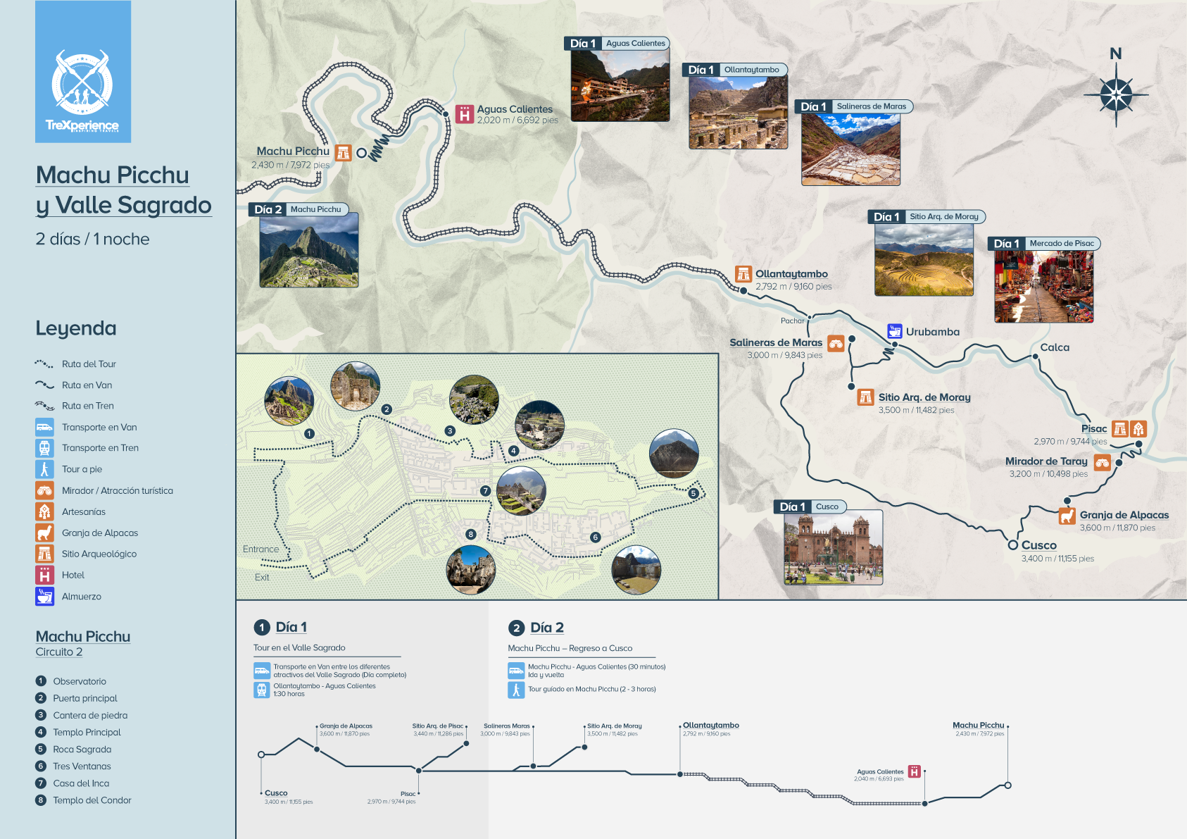 Mapa del tour Valle Sagrado a Machu Picchu 2D/1N Mapa del tour Valle Sagrado a Machu Picchu 2 días 1 noche