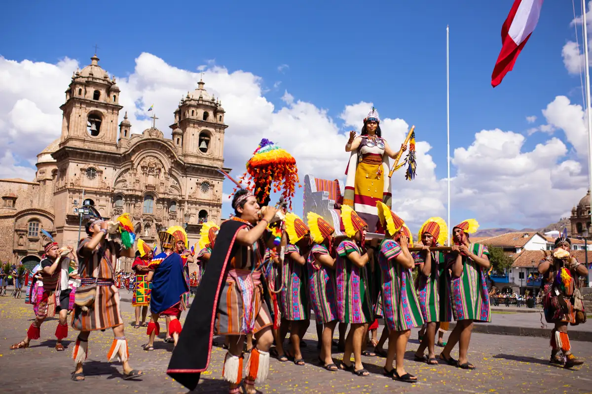Main Square of Cusco in the Inti Raymi Cusco’s Main Square during Inti Raymi festivities.