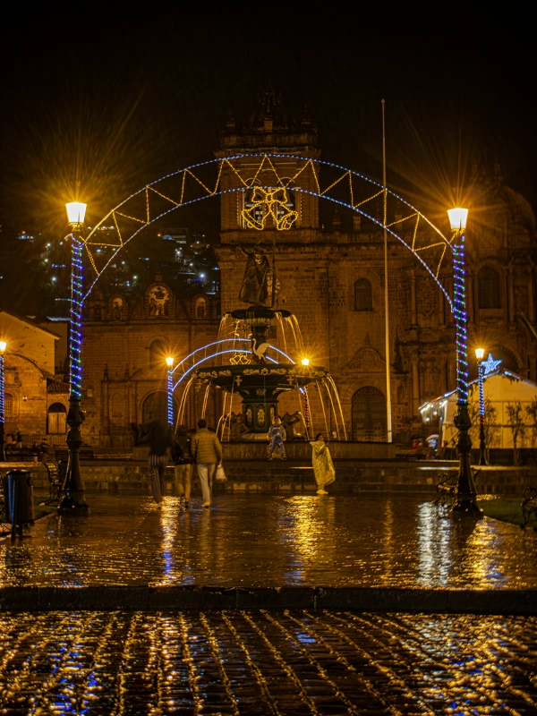 Cusco Main Square Christmas decoration during Christmas days