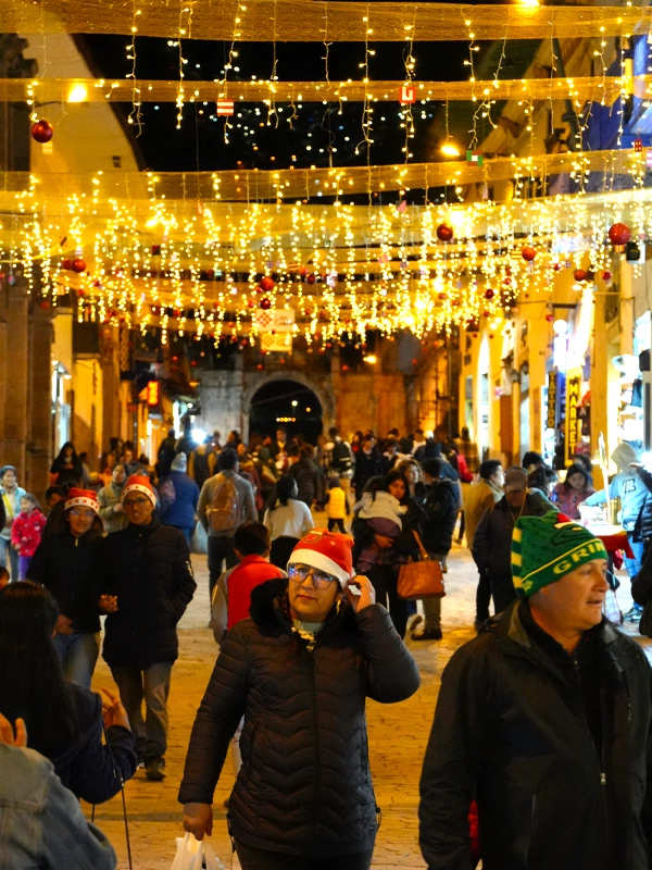 Marques Street during Christmas week in the historic center of Cusco