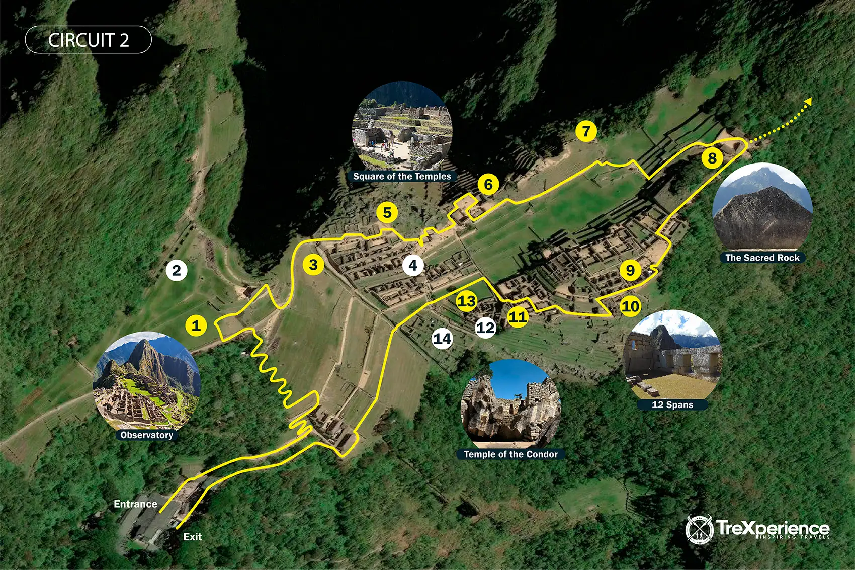 Map of Circuit 2 in Machu Picchu - Full Day tour to Machu Picchu | TreXperience