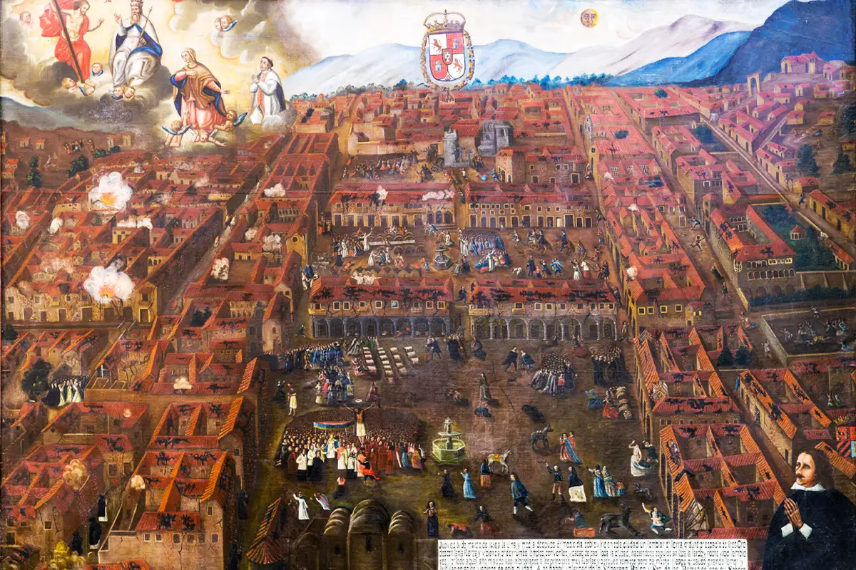 1965 Cusco earthquake Painting 1650 painting of Cusco earthquake in the Cathedral.