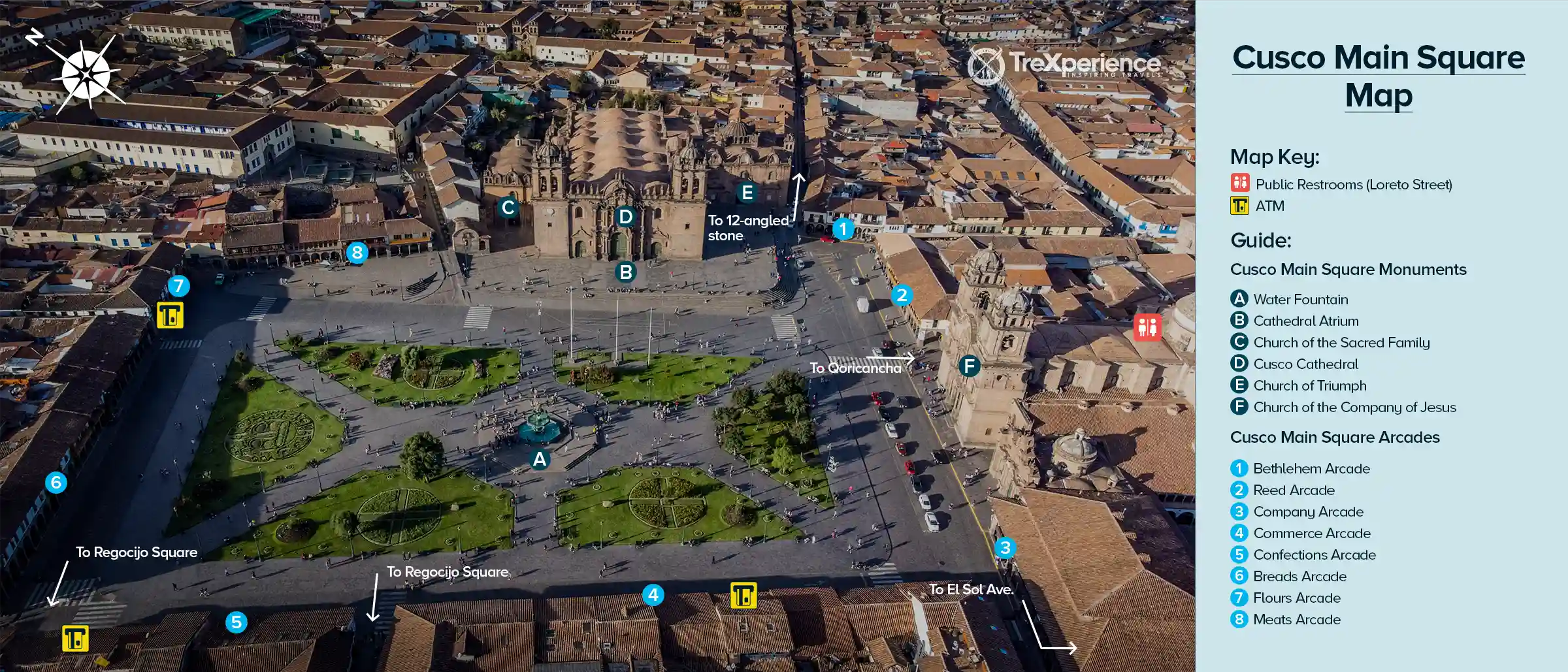 Cusco Main Square Maps: Monuments and Arcades Cusco Main Square Maps: Monuments and Arcades