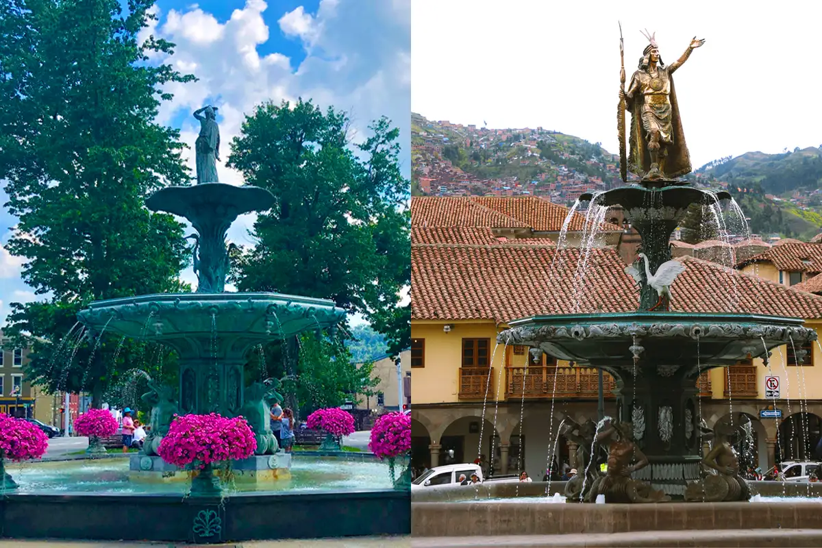 Broadway water fountain and Water fountain in Cusco’s Main Plaza Broadway water fountain and Water fountain in Cusco’s Main Plaza