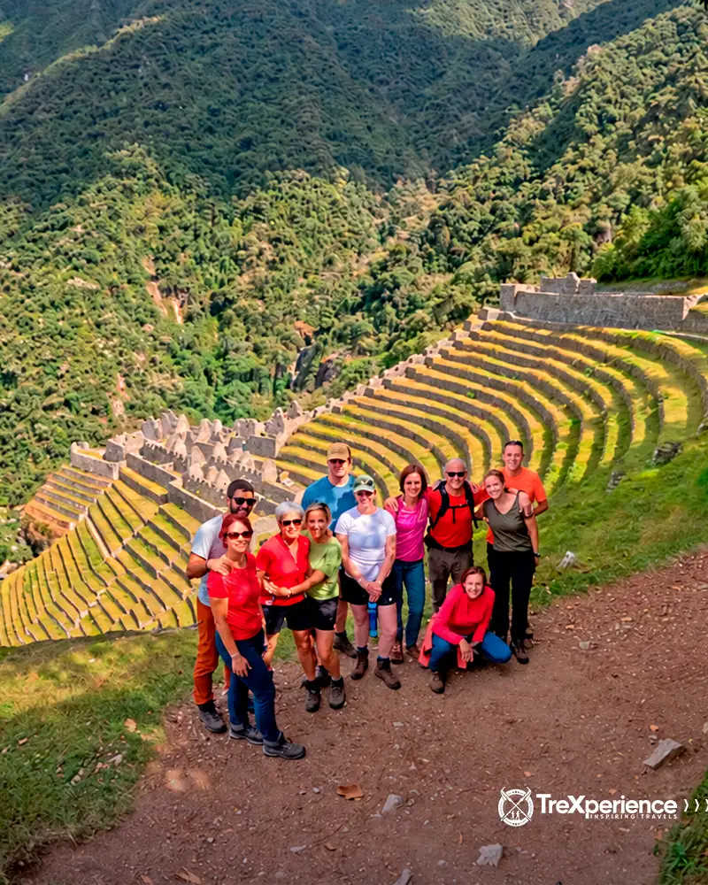 Wiñay Wayna inca site in the Classic Inca Trail 4 days Group of visitors at Wiñay Wayna
