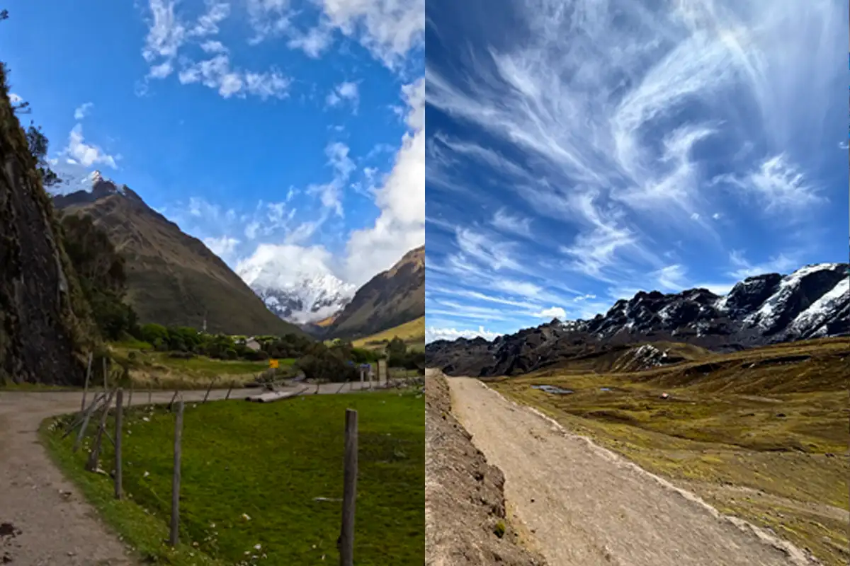 Path to the trailhead of Humantay Lake and Rainbow Mountain routes Trail leading to the starting point of the Humantay Lake and Rainbow Mountain routes.