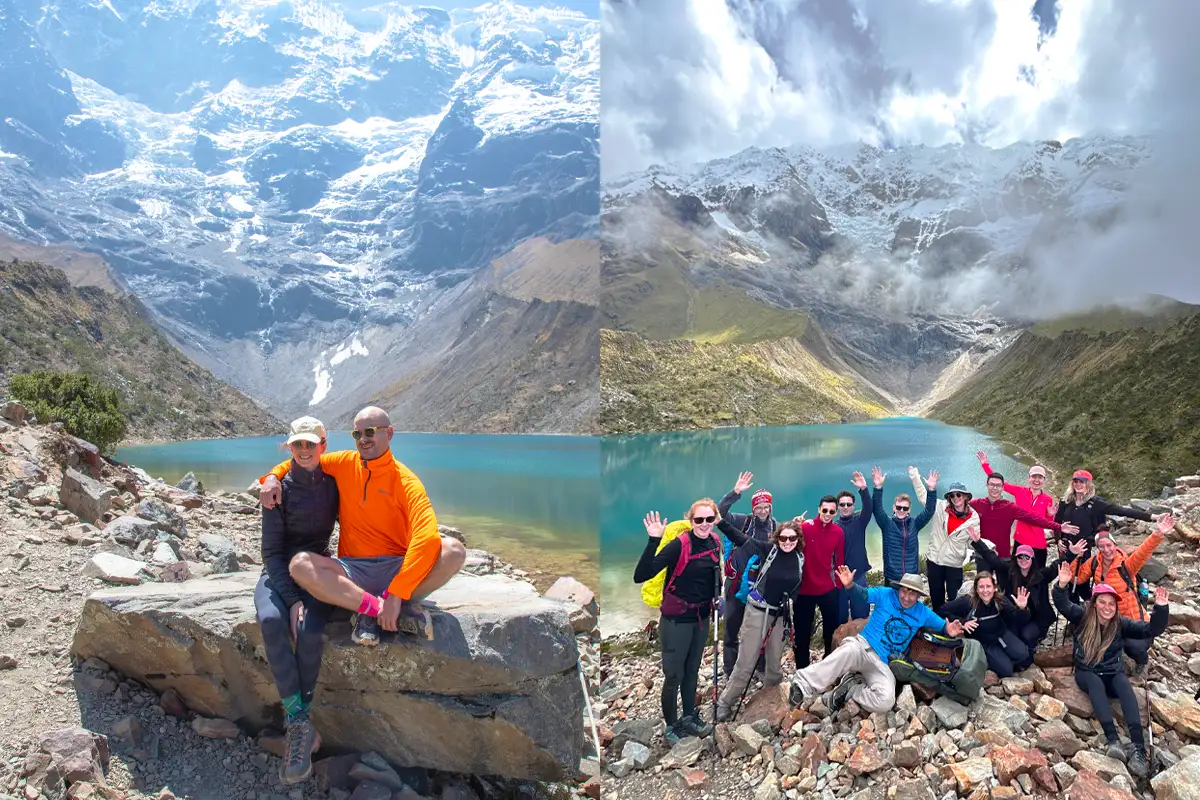 Humantay Lake: Dry Season vs Rainy Season Views Humantay Lake landscape comparison: dry season on the left, rainy season on the right.