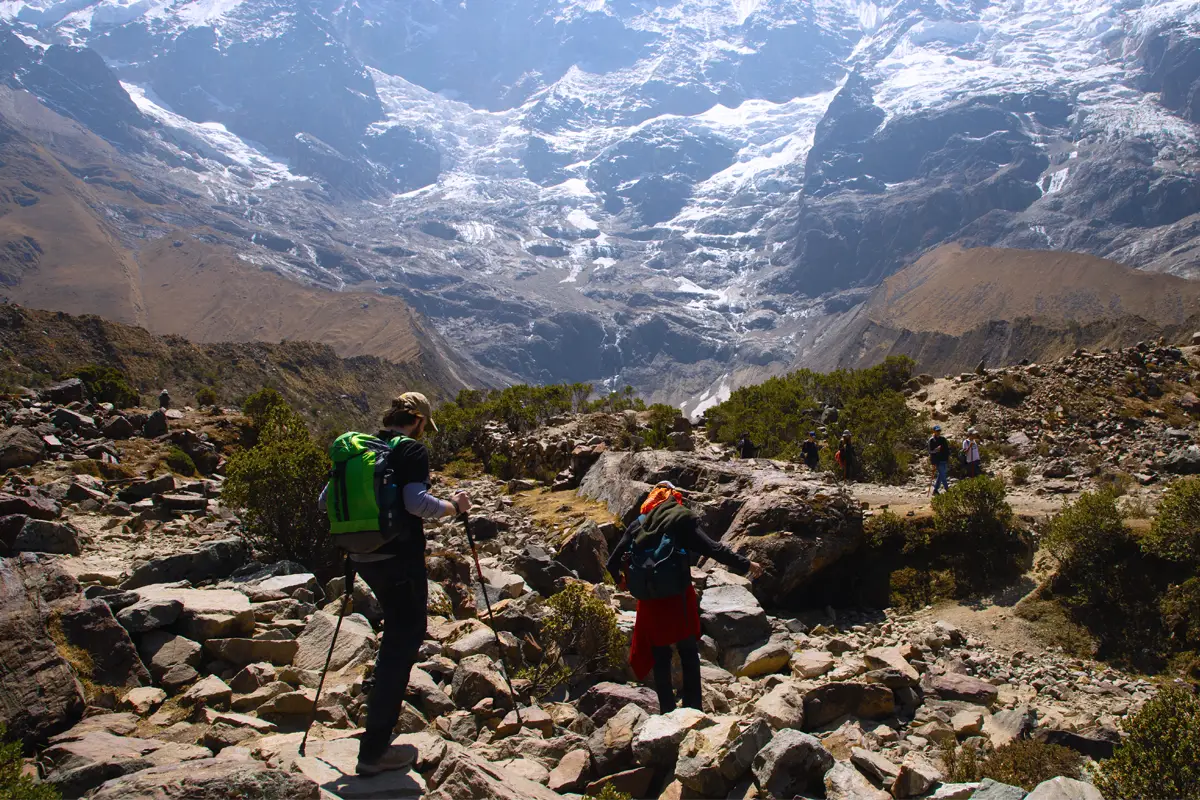 Hiking to Humantay Lake Tourists hiking along the scenic trail to Humantay Lake.