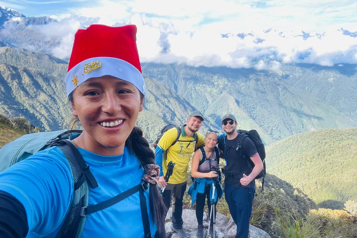 Hiker on December and Christmas during the Inca Trail