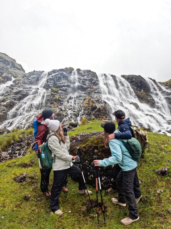 Kiswarani Waterfall in Lares Group of Hikers on the Lares Trek | TreXperience