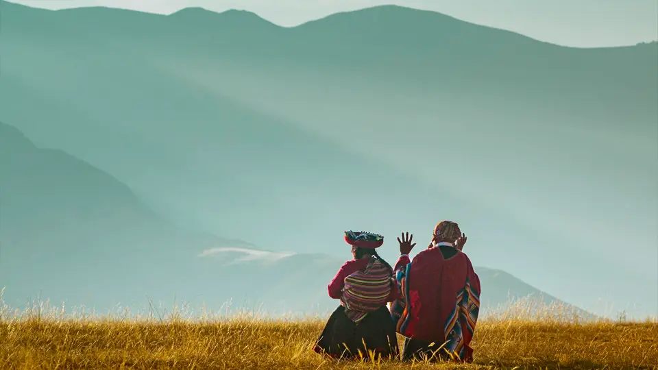Photo of local andean people in the mountains