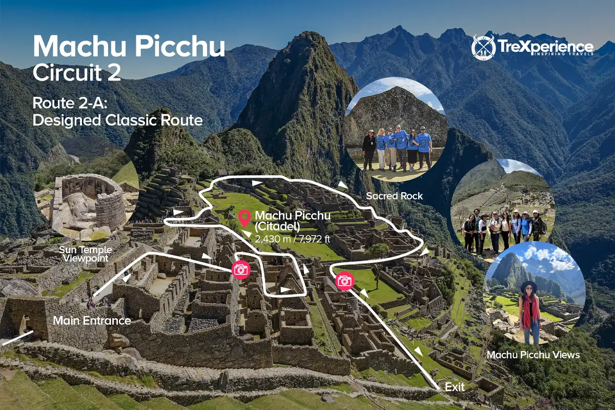 Machu Picchu Circuit 2-A map with viewpoints Map of Machu Picchu Circuit 2-A with important points | TreXperience
