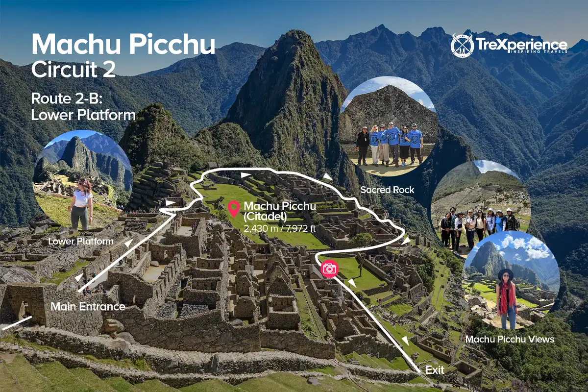 Machu Picchu Circuit 2-B map with viewpoints Map of Machu Picchu Circuit 2-B with important points | TreXperience