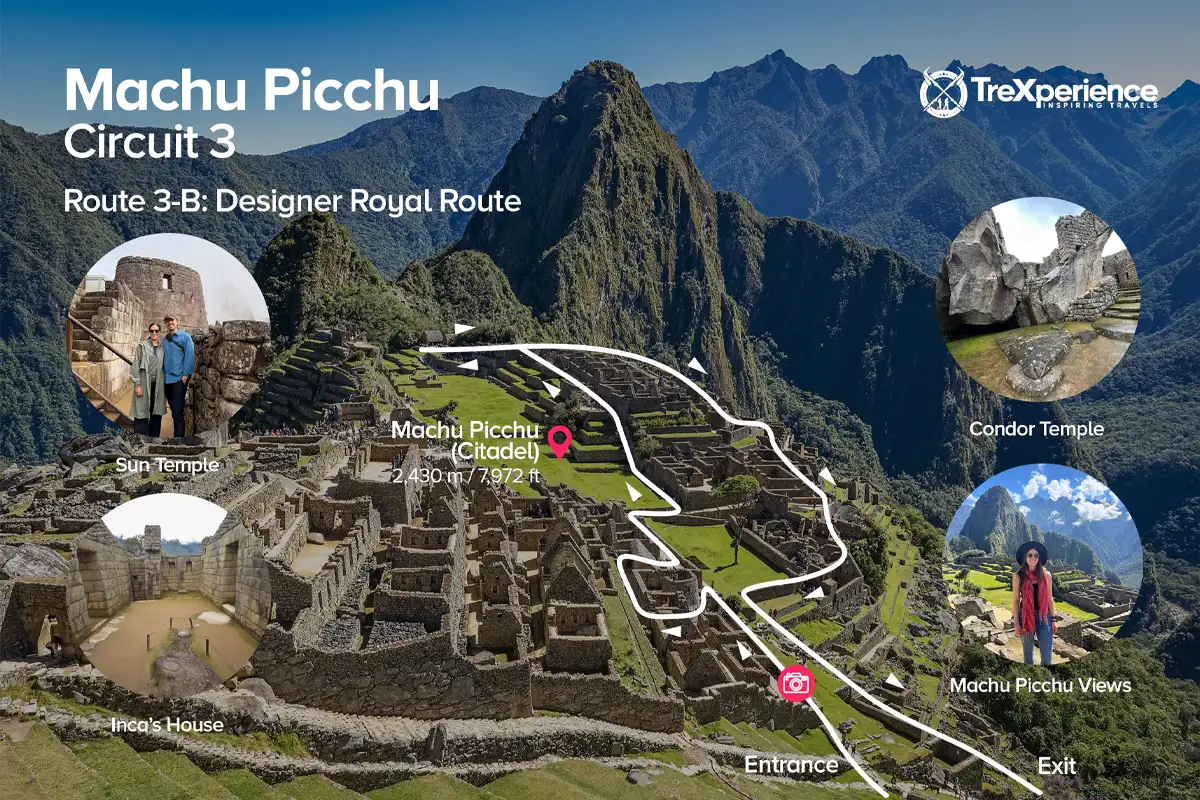 Machu Picchu Circuit 3-B map with viewpoints Map of Machu Picchu Circuit 3-B with important points | TreXperience