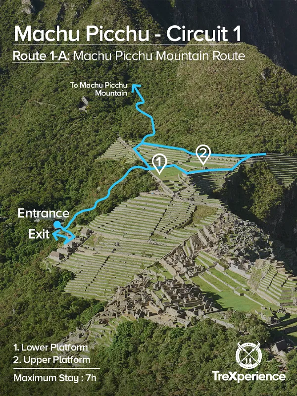 Ticket map for Route 1-A: Machu Picchu Mountain Machu Picchu Circuit Map 1-A | TreXperience