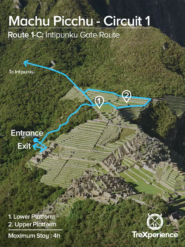 Ticket map for Route 1-C: Inti Punku Gateway Machu Picchu Circuit Map 1-C | TreXperience