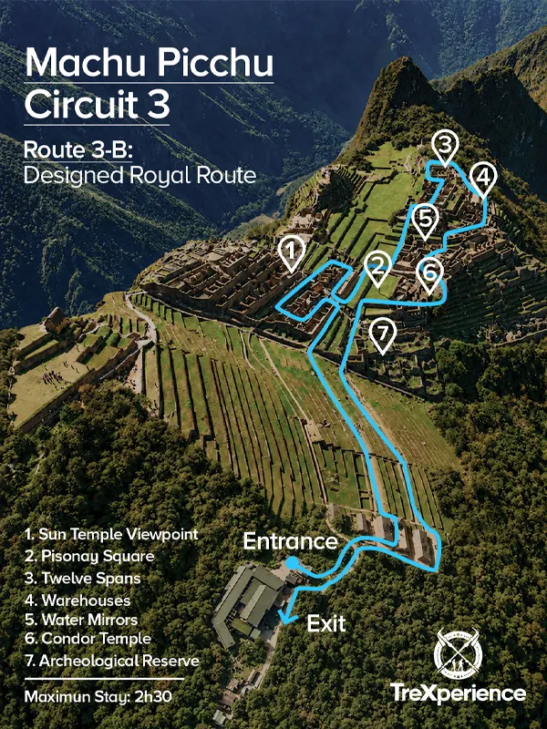 Ticket map for Route 3-B: Designed Royalty Route Machu Picchu Circuit Map 3-B | TreXperience