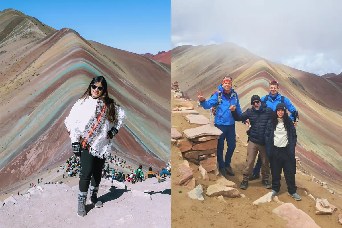 Rainbow Mountain: Dry Season vs Rainy Season Landscape Landscape of Rainbow Mountain during the dry season compared to the rainy season.