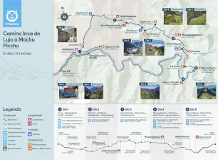 Mapa de ruta del Camino Inca de lujo 5 días a Machu Picchu (español)