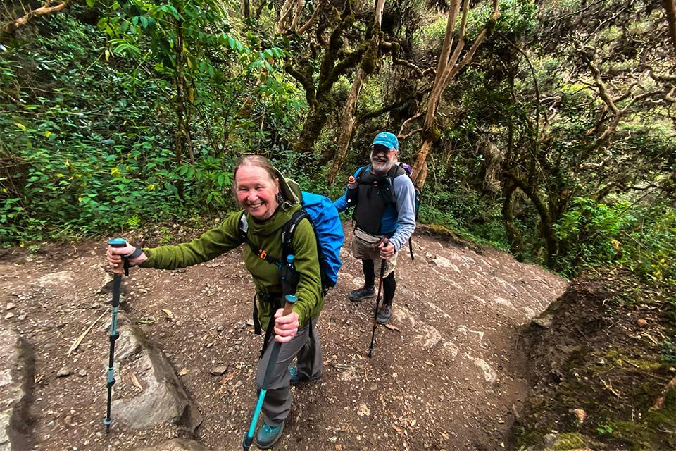 Tourists trekking the Short Inca Trail
