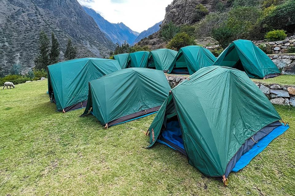 Carpas de camping instaladas en un campamento de montaña (Camino Inca 5 días, versión extendida) | TreXperience