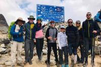 Hikers at the Salkantay Pass during 4-day trek to Machu Picchu