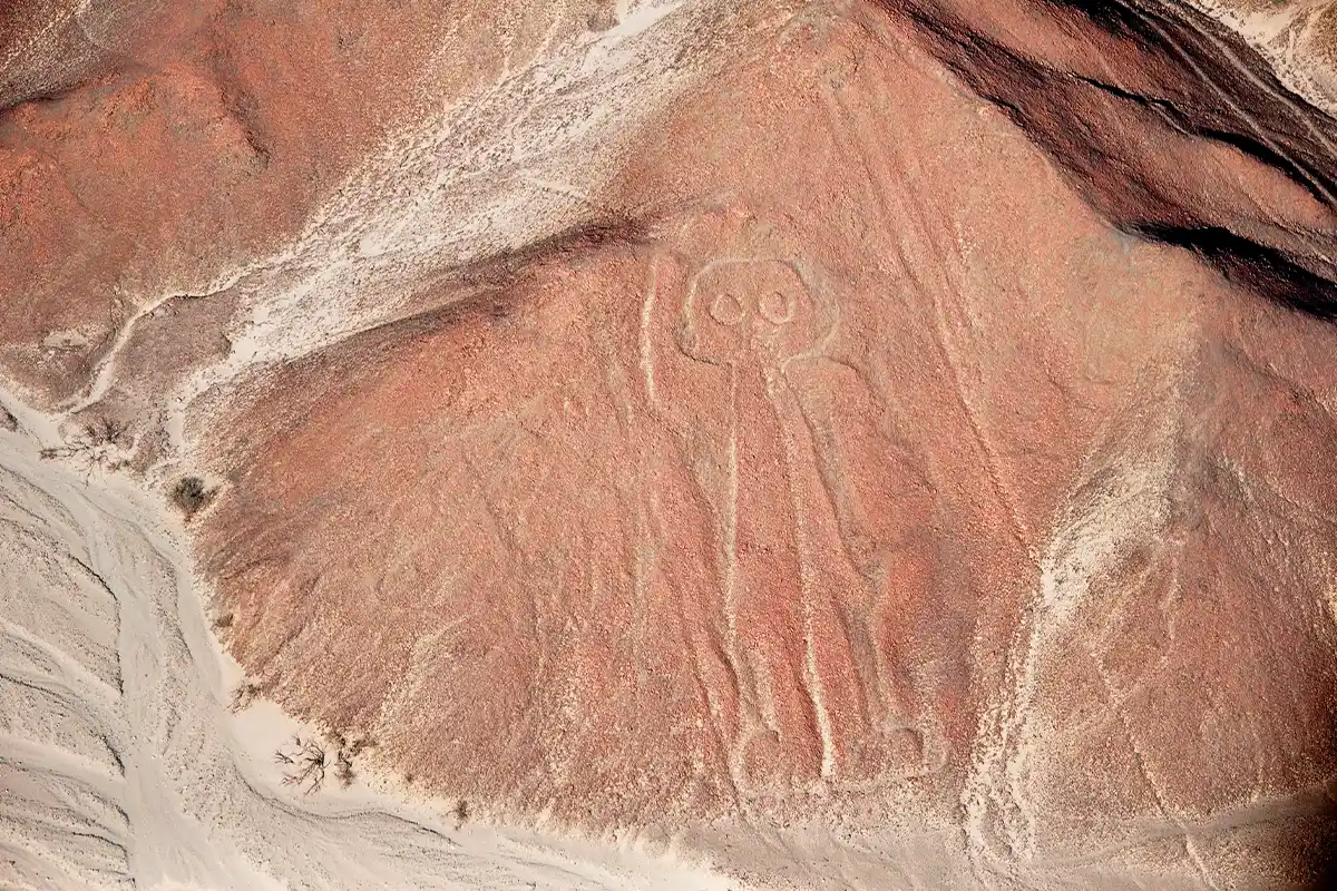 The astronaut figure, part of the Nazca Lines